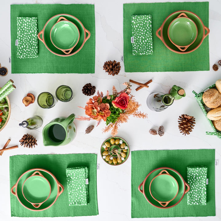 Dexam Sintra Spotted Recycled Cotton Napkin & Placemat Set -  Green