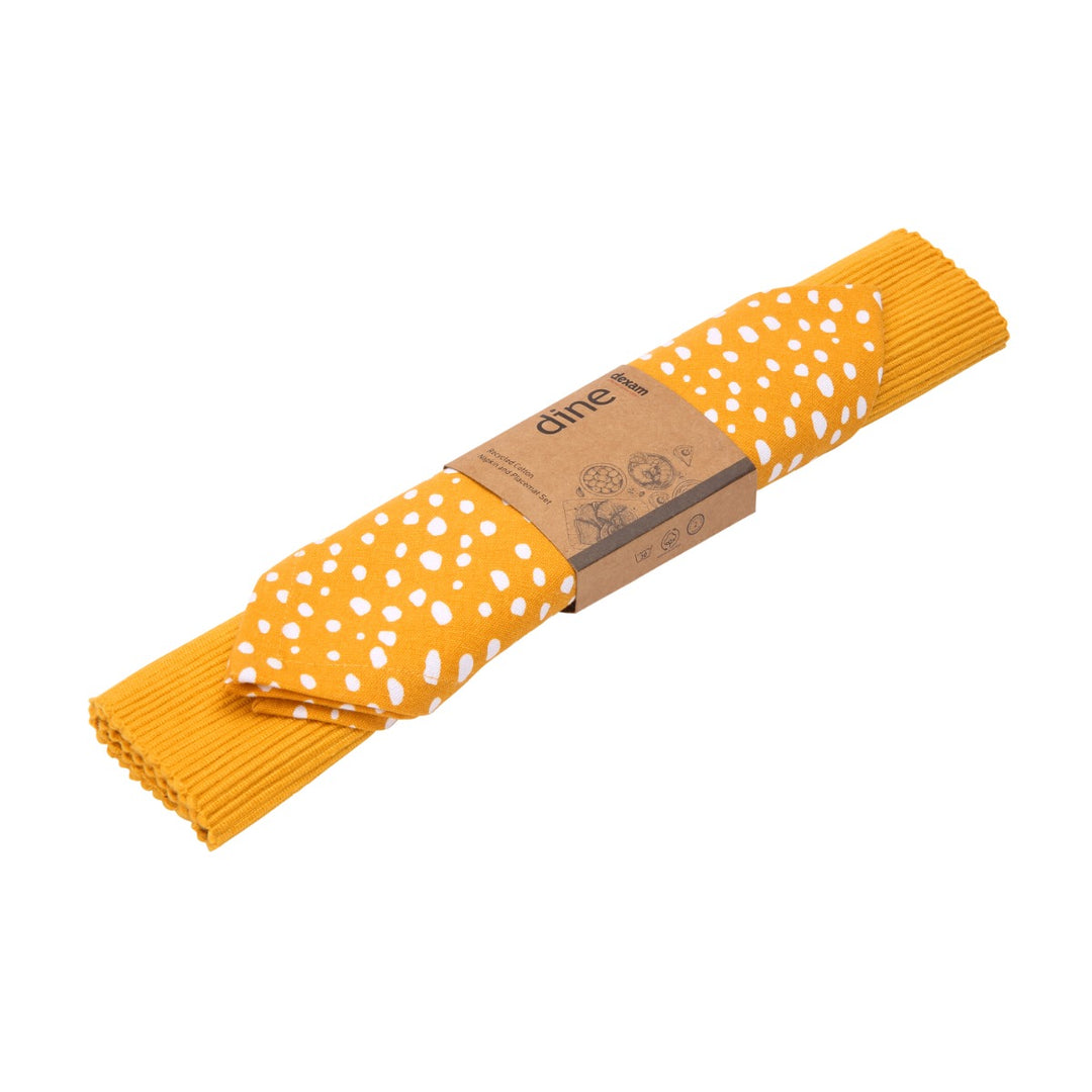 Dexam Sintra Spotted Recycled Cotton Napkin & Placemat Set - Ochre