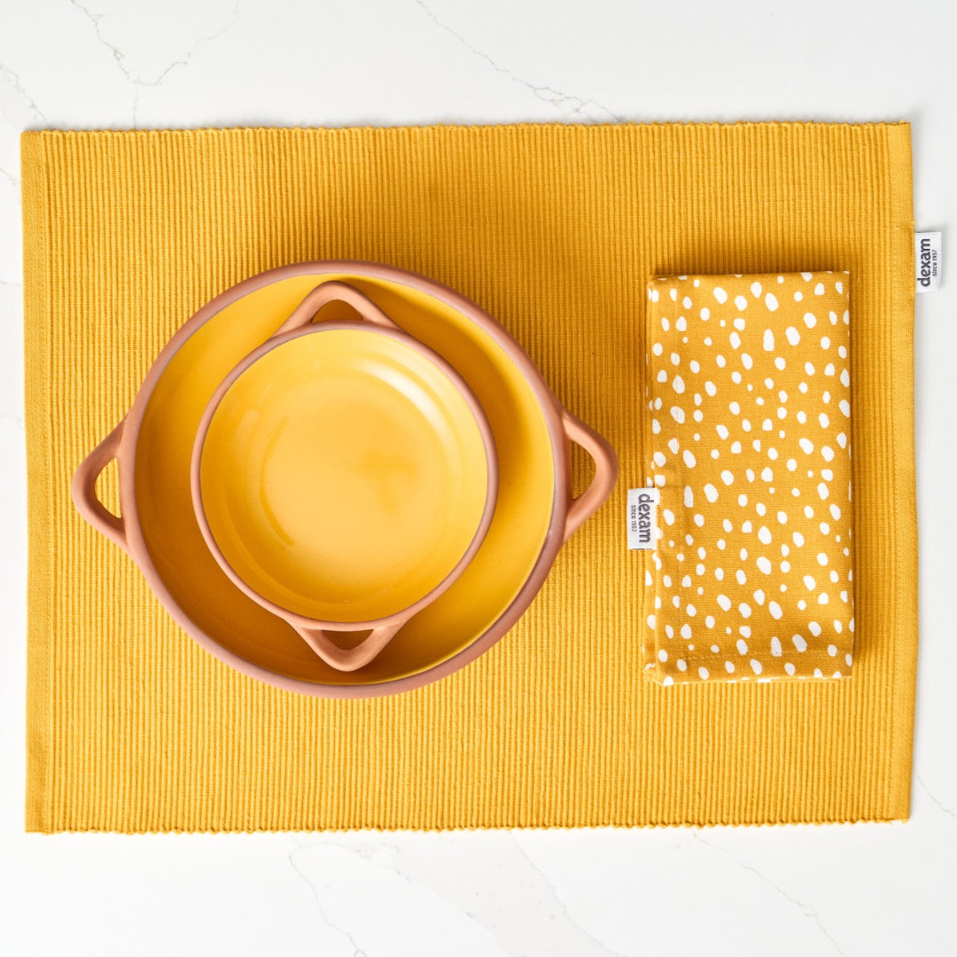 Dexam Sintra Spotted Recycled Cotton Napkin & Placemat Set - Ochre
