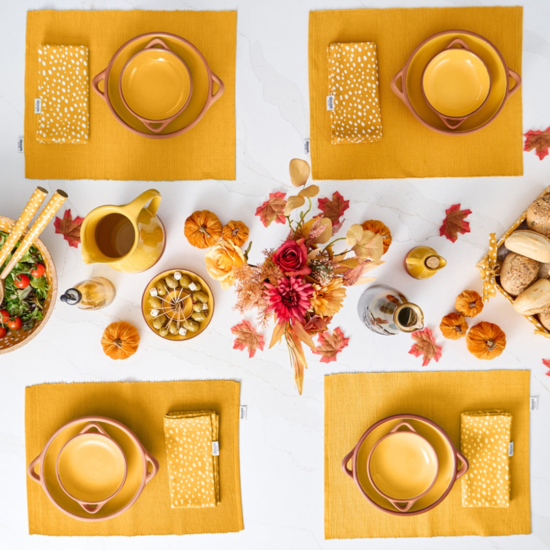 Dexam Sintra Spotted Recycled Cotton Napkin & Placemat Set - Ochre