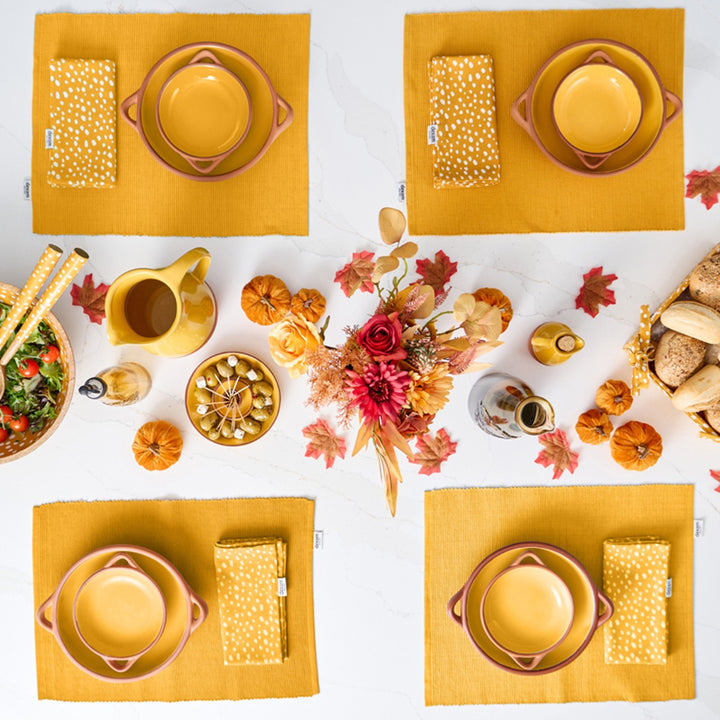 Dexam Sintra Spotted Recycled Cotton Napkin & Placemat Set - Ochre