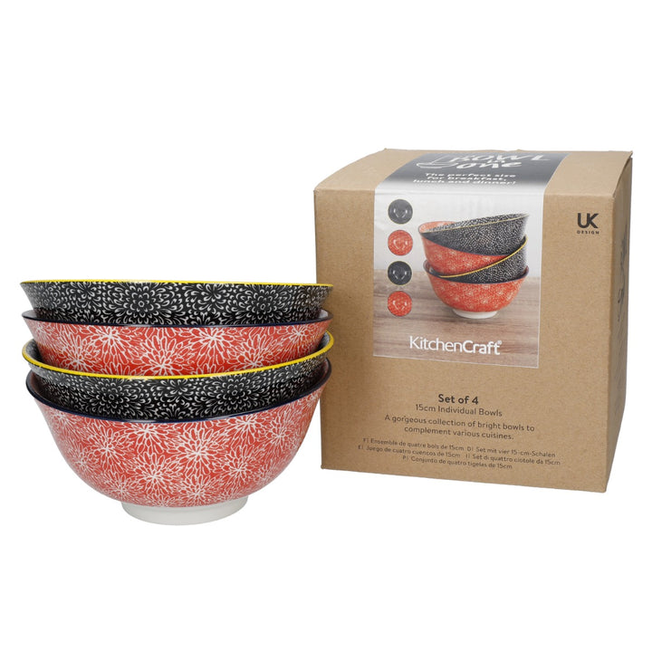 KitchenCraft Red & Black Florals Ceramic Bowl Set