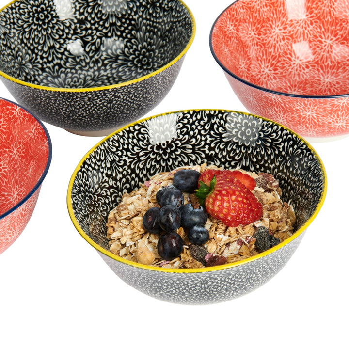 KitchenCraft Red & Black Florals Ceramic Bowl Set