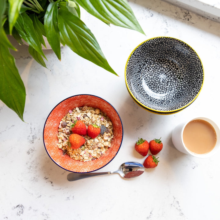 KitchenCraft Red & Black Florals Ceramic Bowl Set