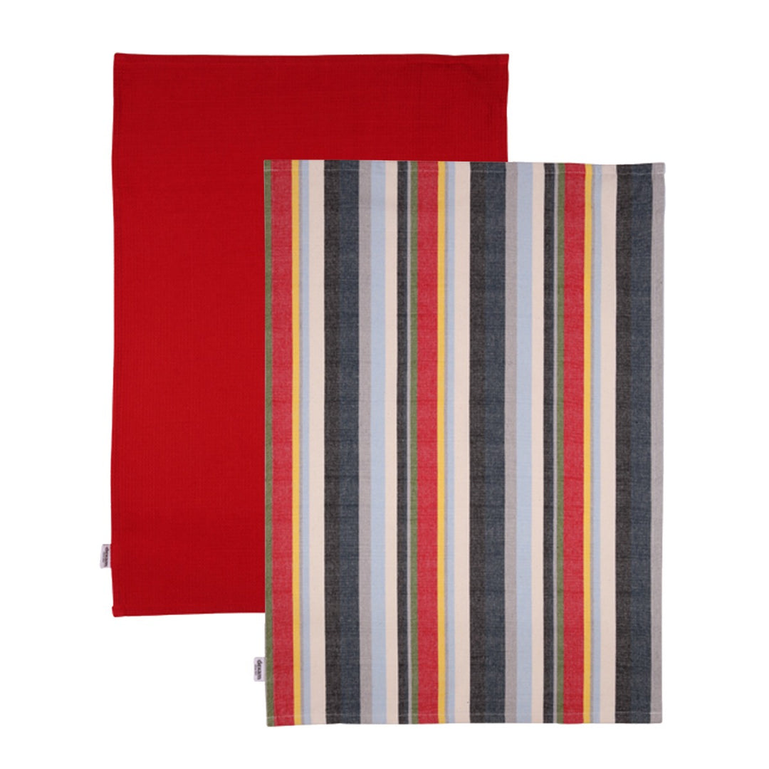 Dexam Stripe Recycled Cotton Tea Towels Set - Red