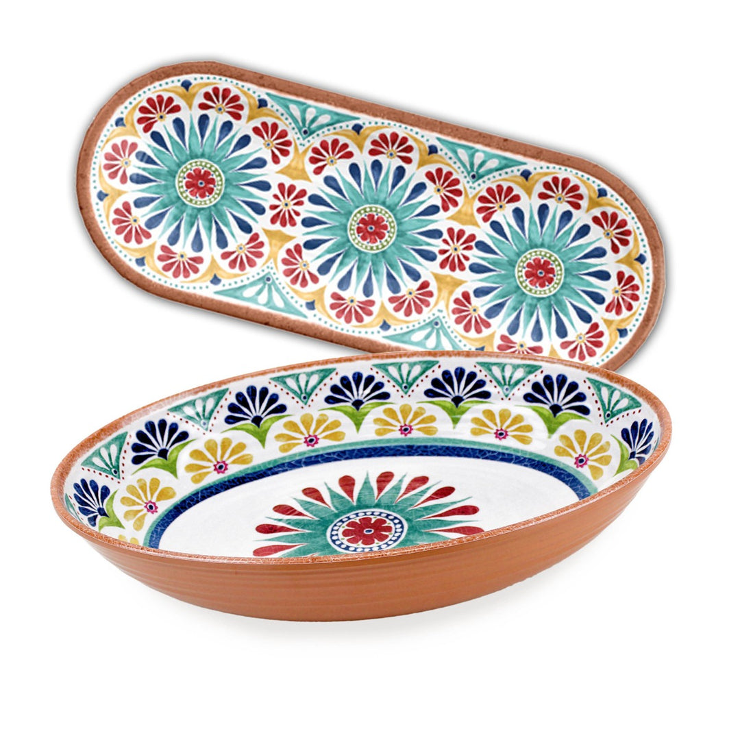 Rio Medallion Melamine Oval Bowl & Oval Tray Set
