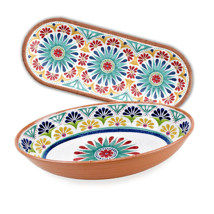 Rio Medallion Melamine Oval Bowl & Oval Tray Set
