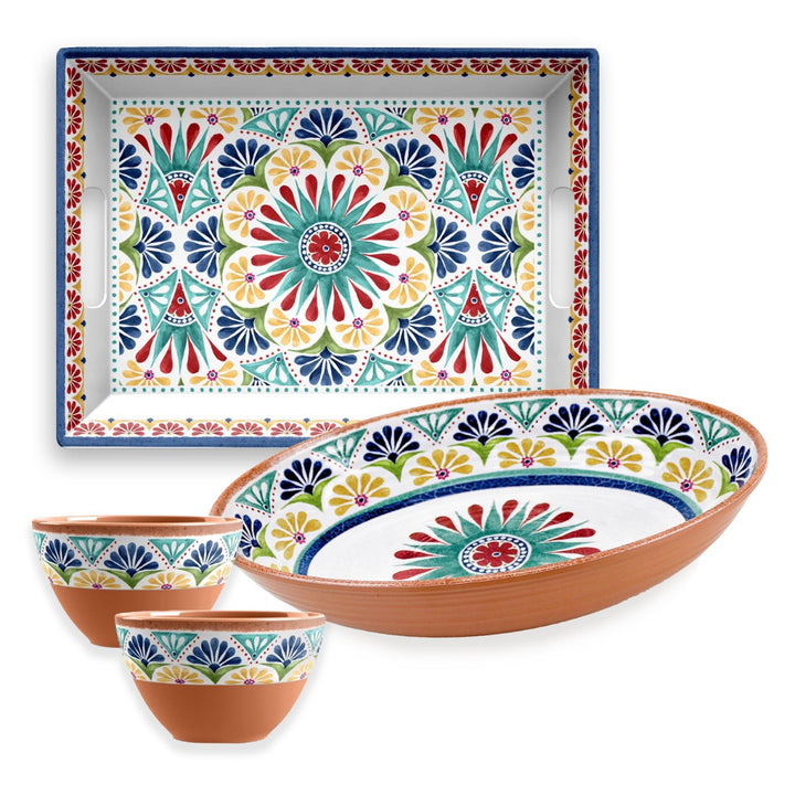 Rio Medallion Melamine Tray, Oval Bowl & Dipping Bowls Set