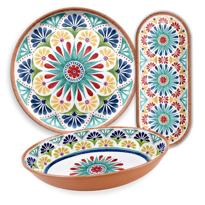 Rio Medallion Melamine Oval Bowl, Oval Tray & Round Platter Set
