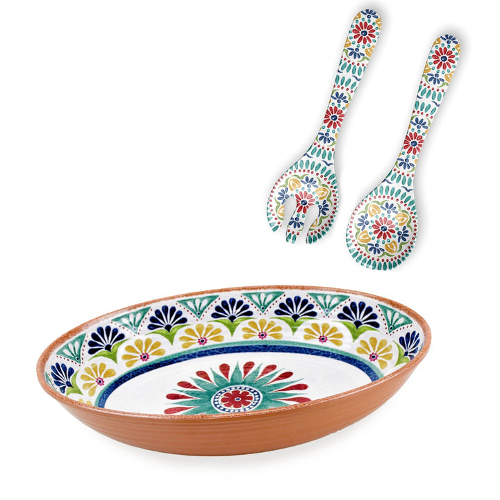 Rio Medallion Melamine Oval Bowl & Salad Servers Set