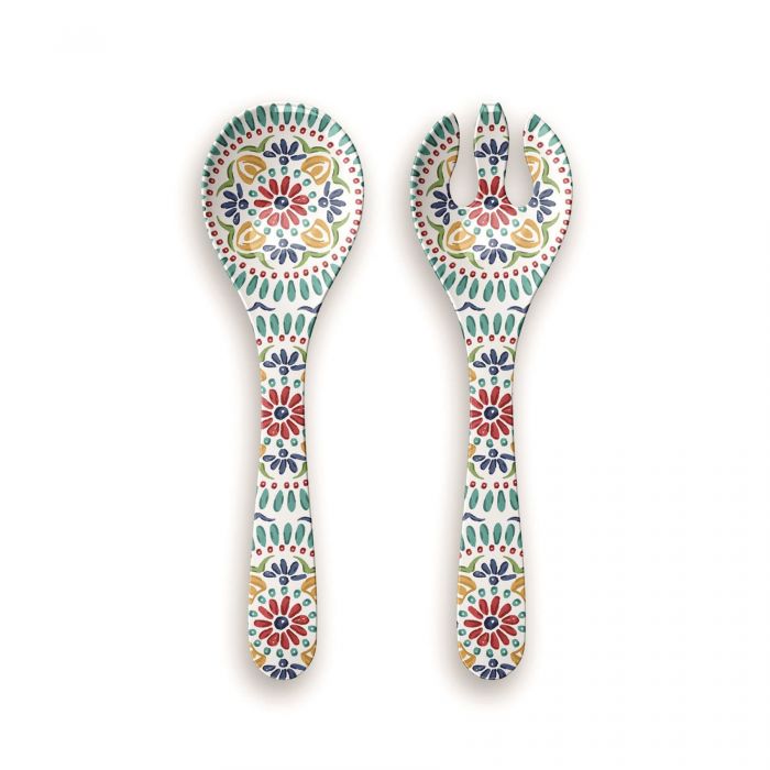 Rio Medallion Melamine Tray, Oval Bowl, Salad Servers & Dipping Bowls Set