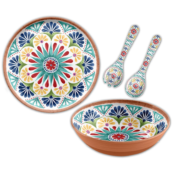 Rio Medallion Melamine 3 Piece Platter & Salad Serving Set