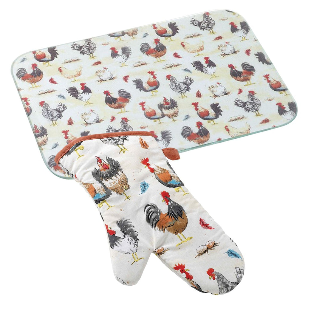 Stow Green Rooster Worktop Protector & Oven Gauntlet Set