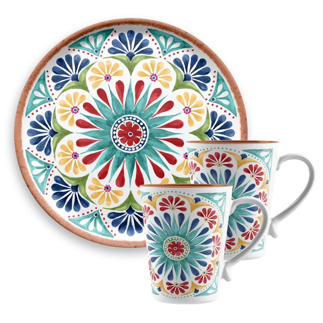 Rio Medallion Melamine Platter & Mugs Serving Set