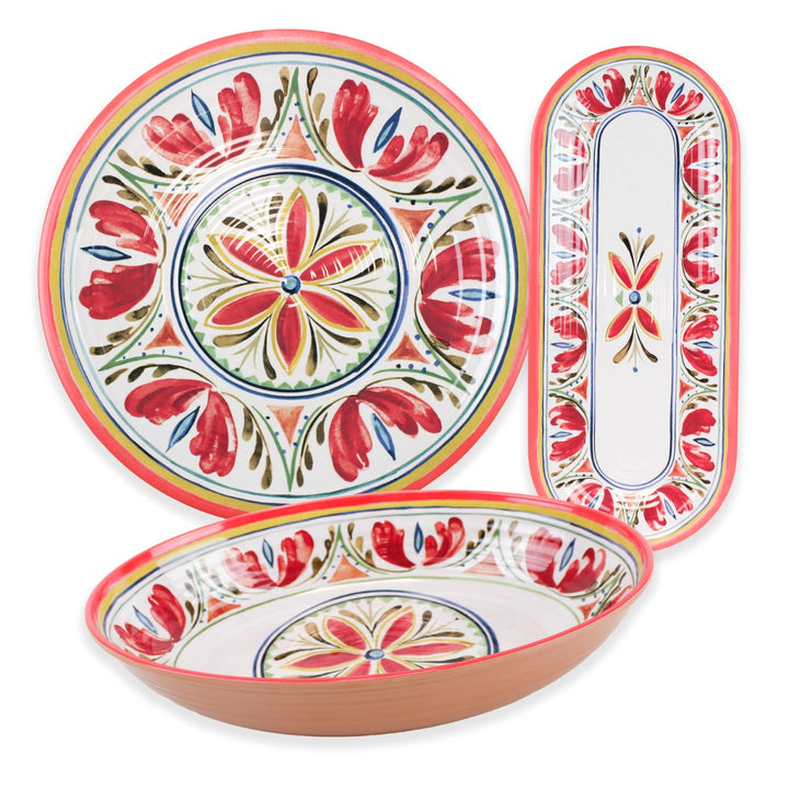 Mediterranean Melamine Oval Bowl, Tray & Platter Set