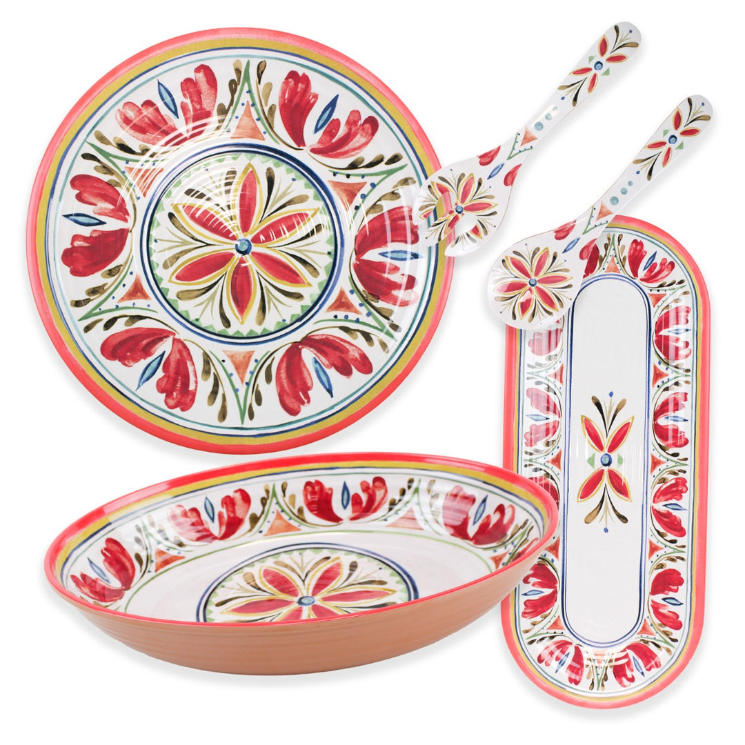Mediterranean Melamine Oval Bowl, Tray, Platter & Salad Servers Set