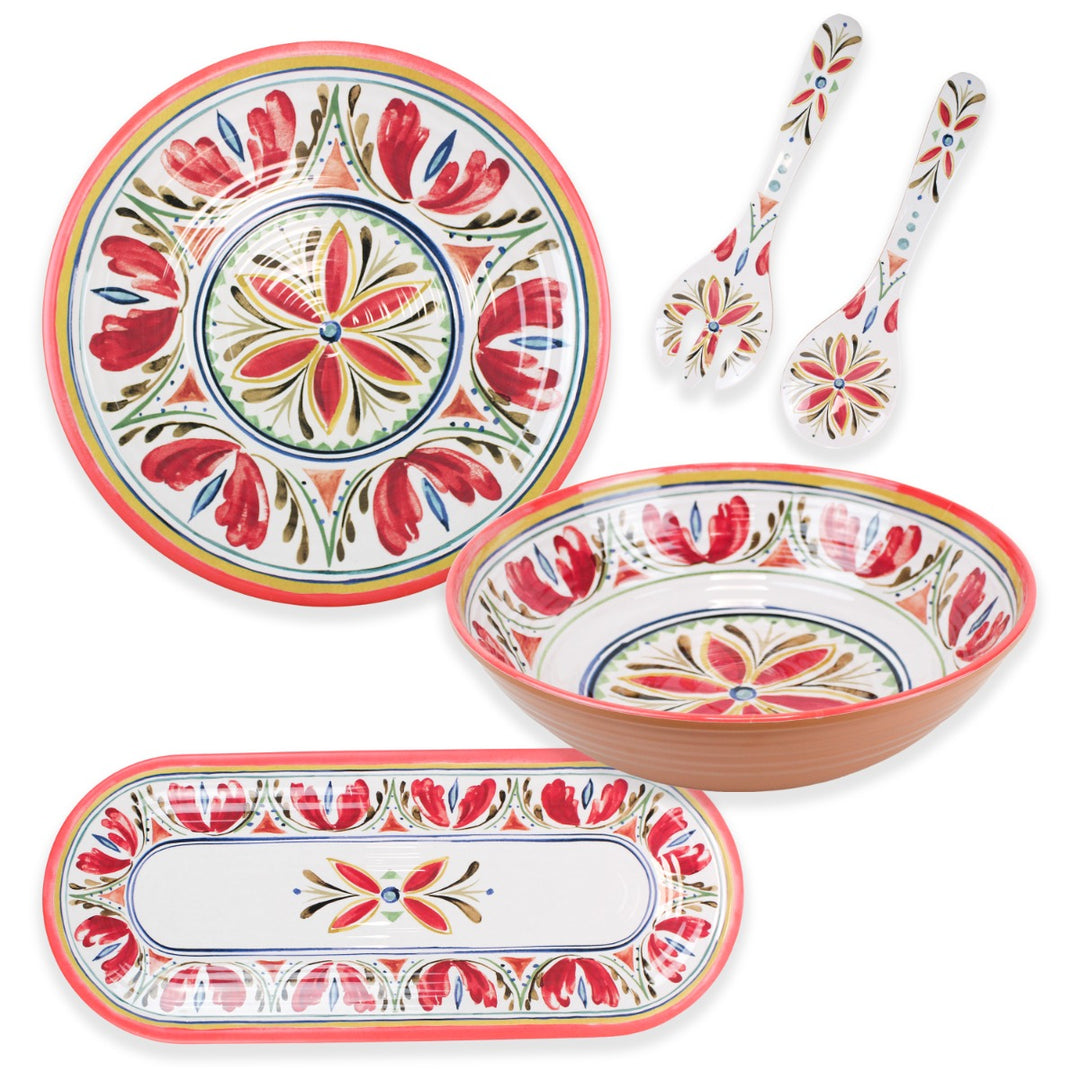 Mediterranean Melamine Platter, Oval Tray & Salad Serving Set
