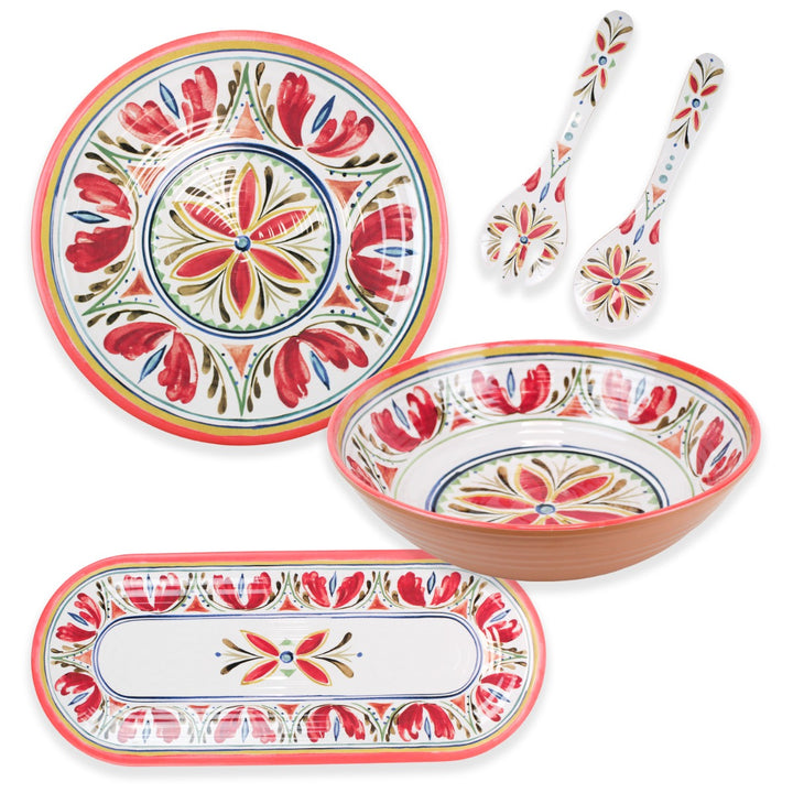 Mediterranean Melamine Platter, Oval Tray & Salad Serving Set