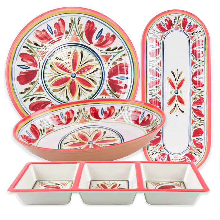 Mediterranean Melamine 4 Piece Tray Serving Set
