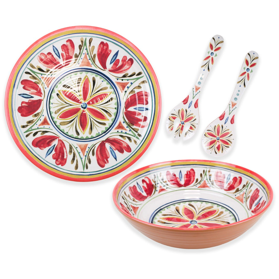 Mediterranean Melamine 3 Piece Salad Serving & Platter Set
