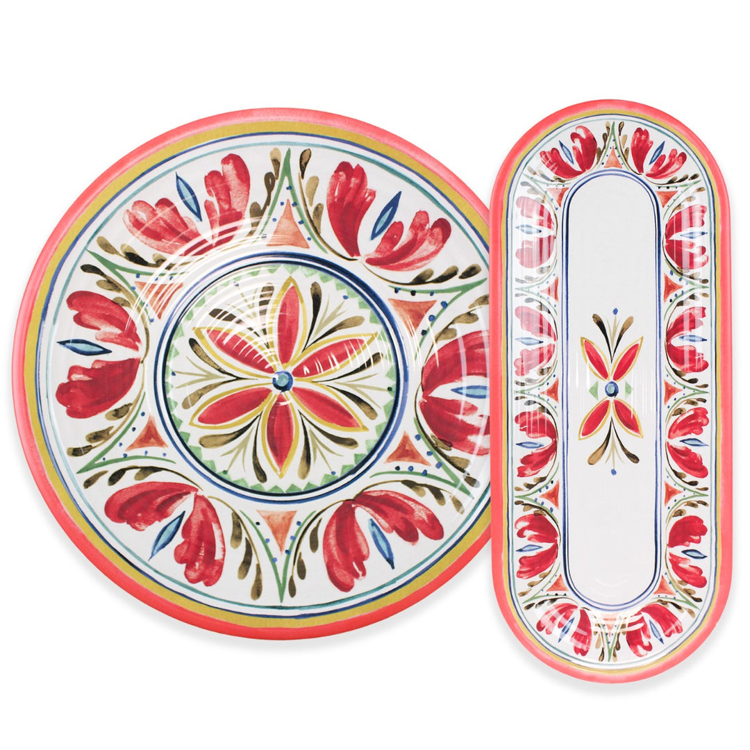 Mediterranean Melamine 2 Piece Serving Tray Set
