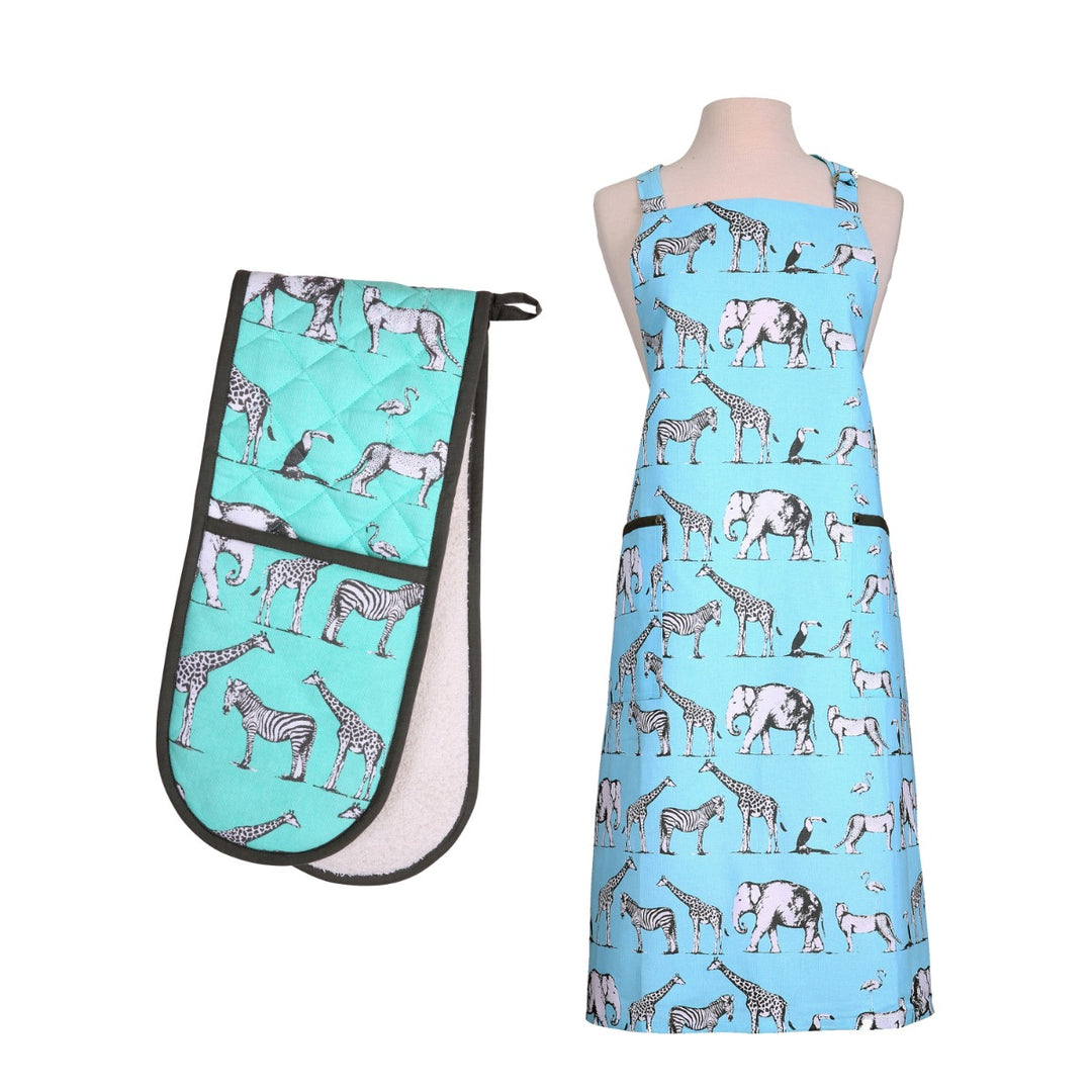 Dexam Safari Apron & Double Oven Glove Set