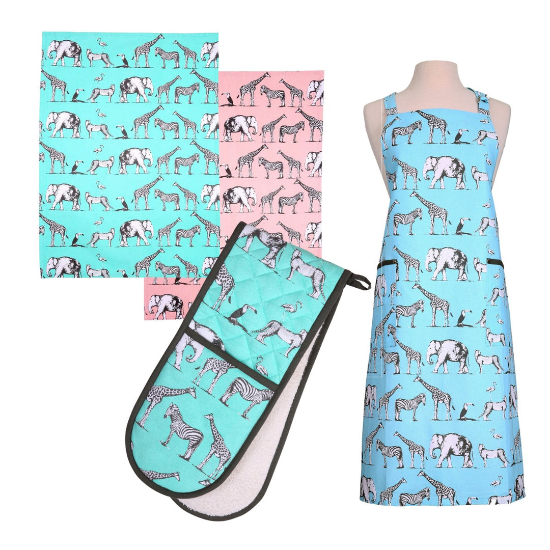 Dexam Safari Apron, Tea Towels & Double Oven Glove Set