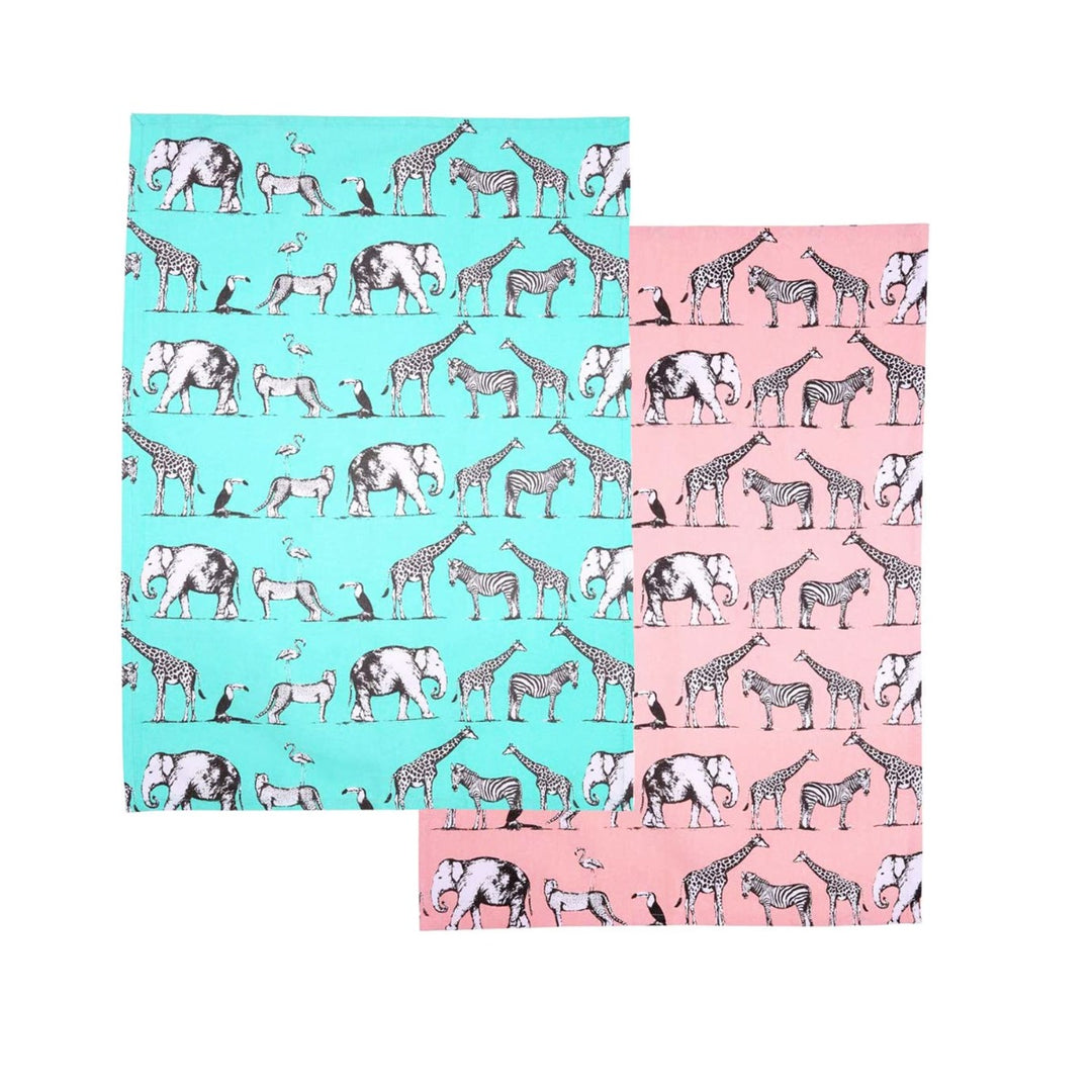 Dexam Mint & Blush Safari Tea Towels Set