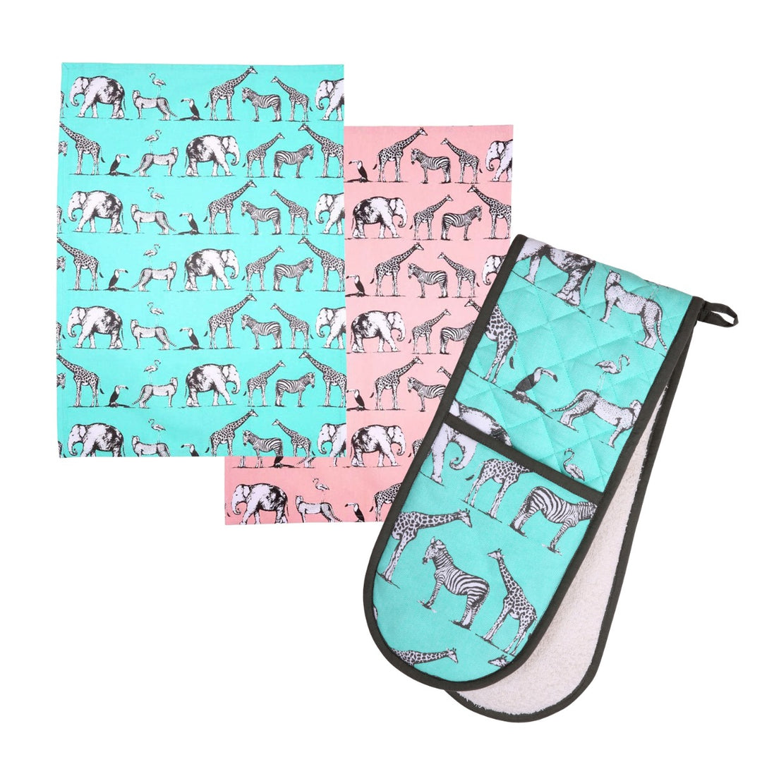 Dexam Safari Tea Towels & Double Oven Glove Set
