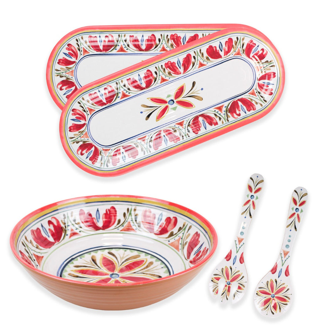 Mediterranean Melamine 4 Piece Oval Trays & Salad Serving Set