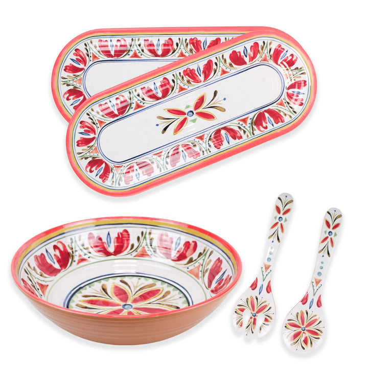 Mediterranean Melamine 4 Piece Oval Trays & Salad Serving Set