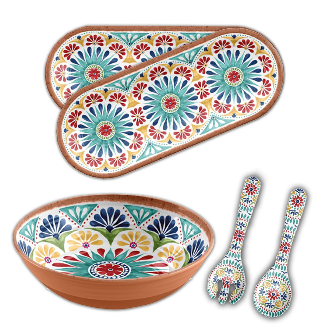 Rio Medallion Melamine 4 Piece Oval Platters & Salad Serving Set