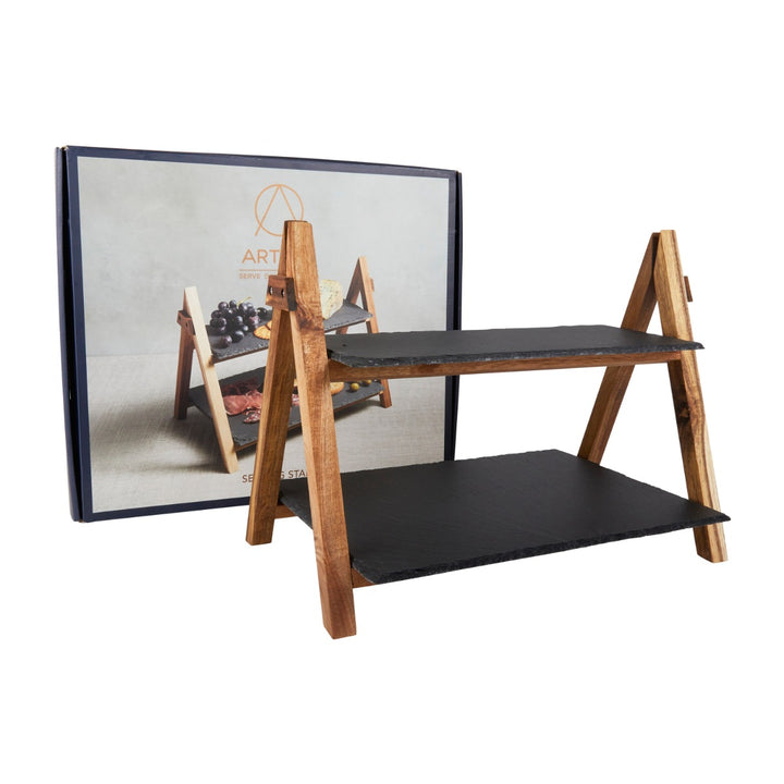 Foldable serving platter with natural materials