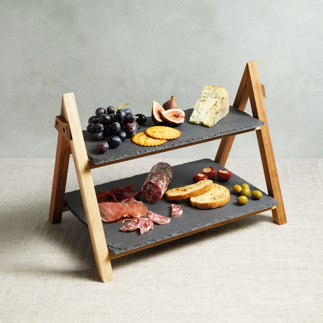 Artesà Slate & Wood Two-Tier Serving Stand