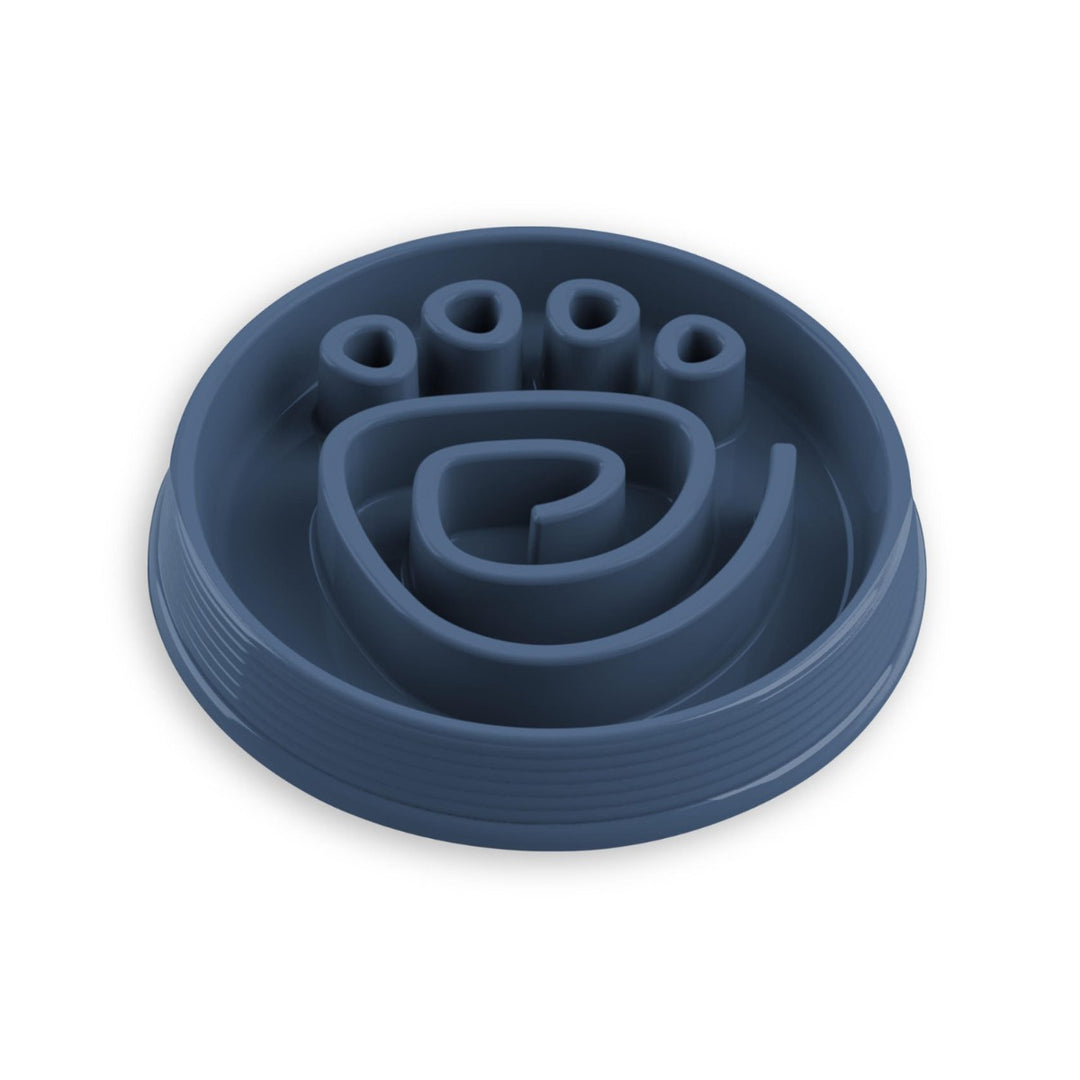 Paw Print Maze Large Slow Feeder Dog Bowl - Navy Blue