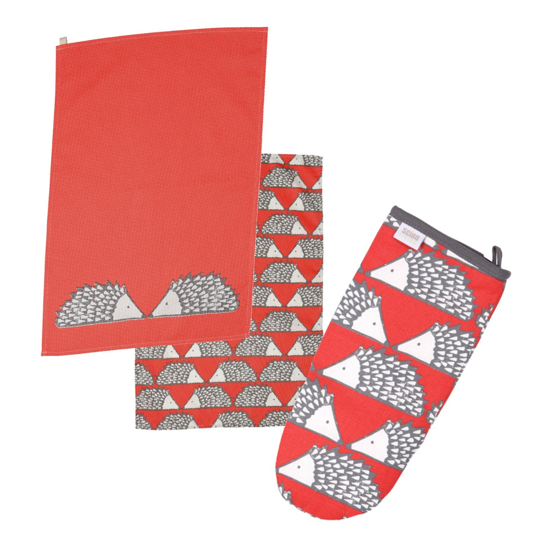 Scion Spike Tea Towels & Oven Gauntlet Set - Red