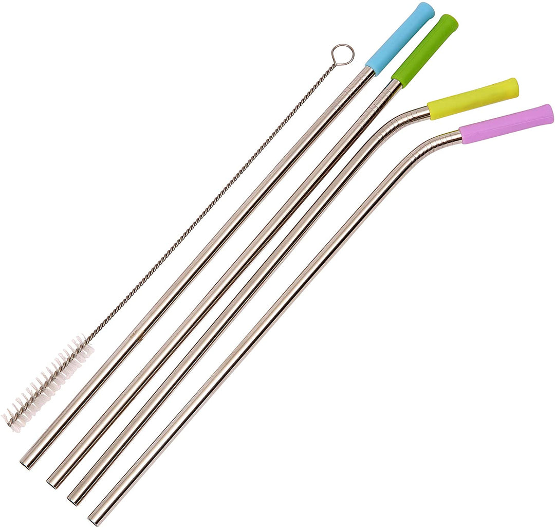 Dexam Set of 4 Stainless Steel Straws & Cleaning Brush