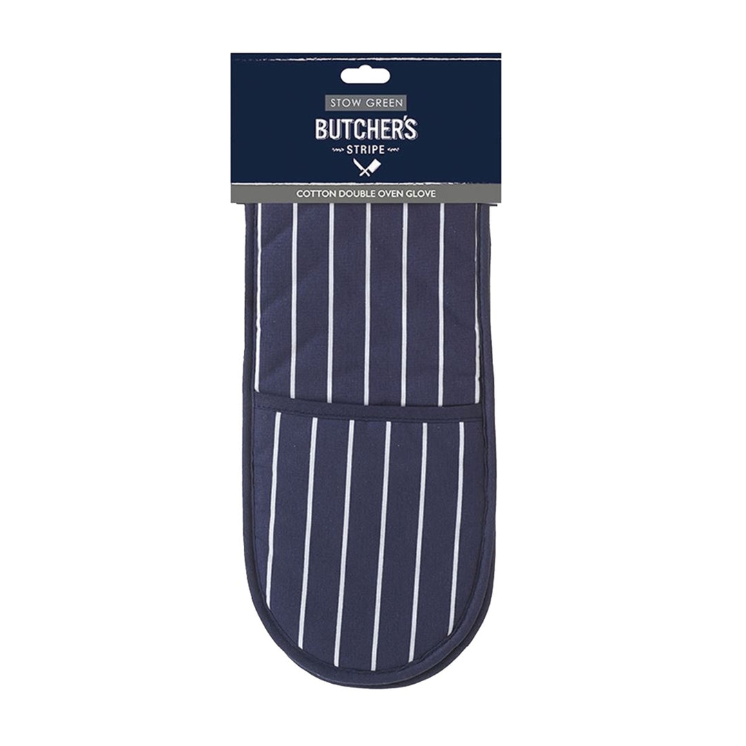 Stow Green Navy Butchers Stripe Double Oven Glove
