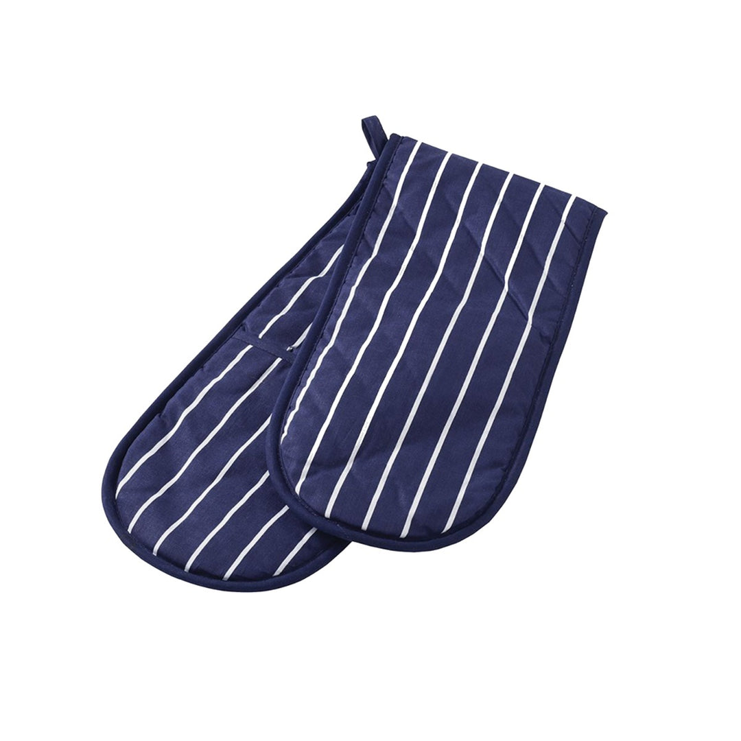 Stow Green Navy Butchers Stripe Double Oven Glove