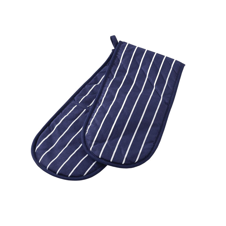 Stow Green Navy Butchers Stripe Double Oven Glove