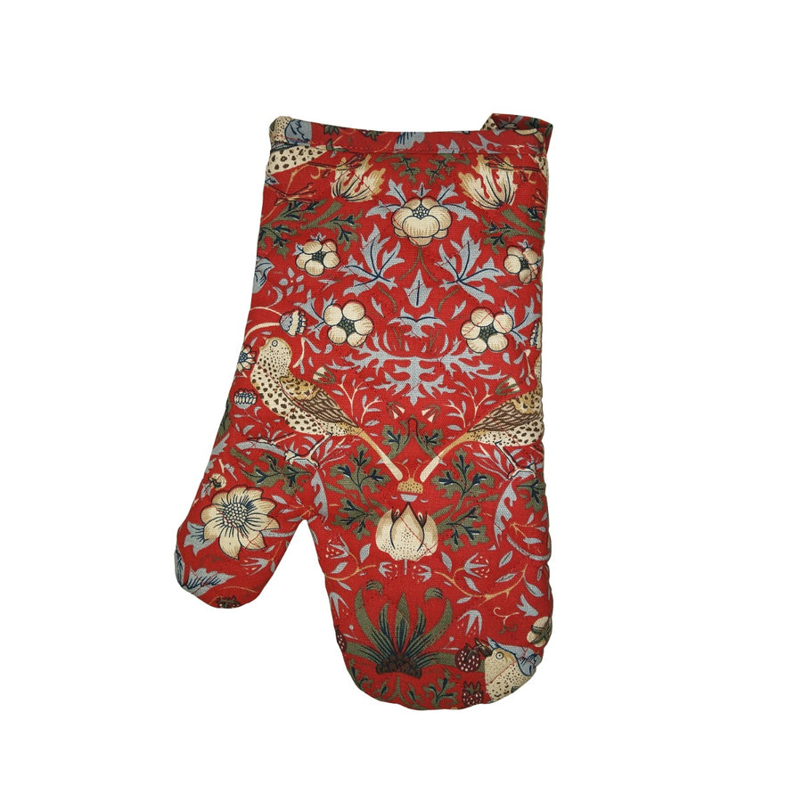 Single oven mitt in a William Morris Fruit print, with hanging loop
