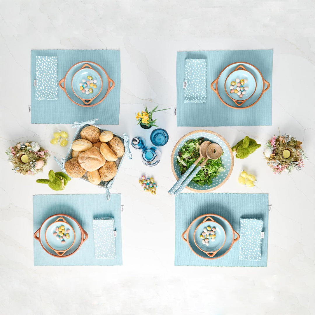 Dexam Sintra Spotted Recycled Cotton Napkin & Placemat Set - Duck Egg