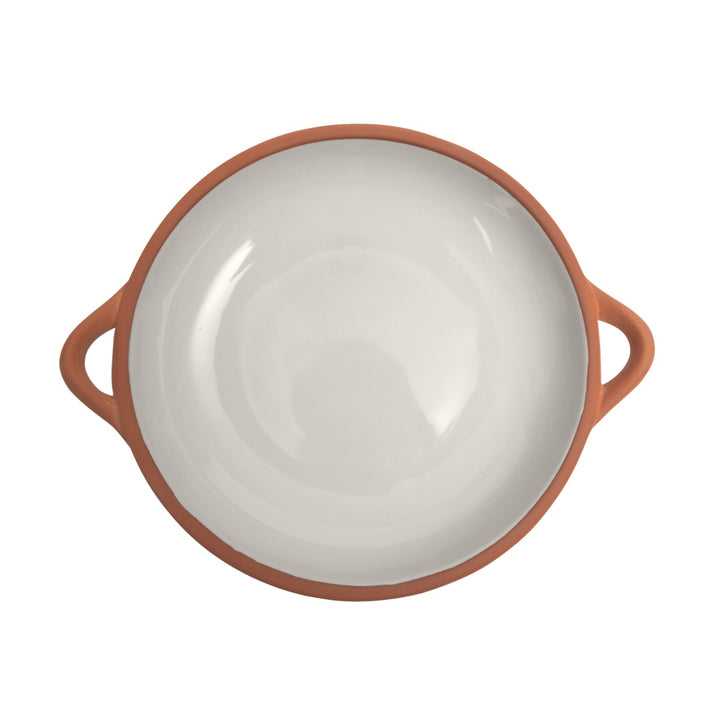 large terracotta dish finished in a stone glaze, for serving tapas