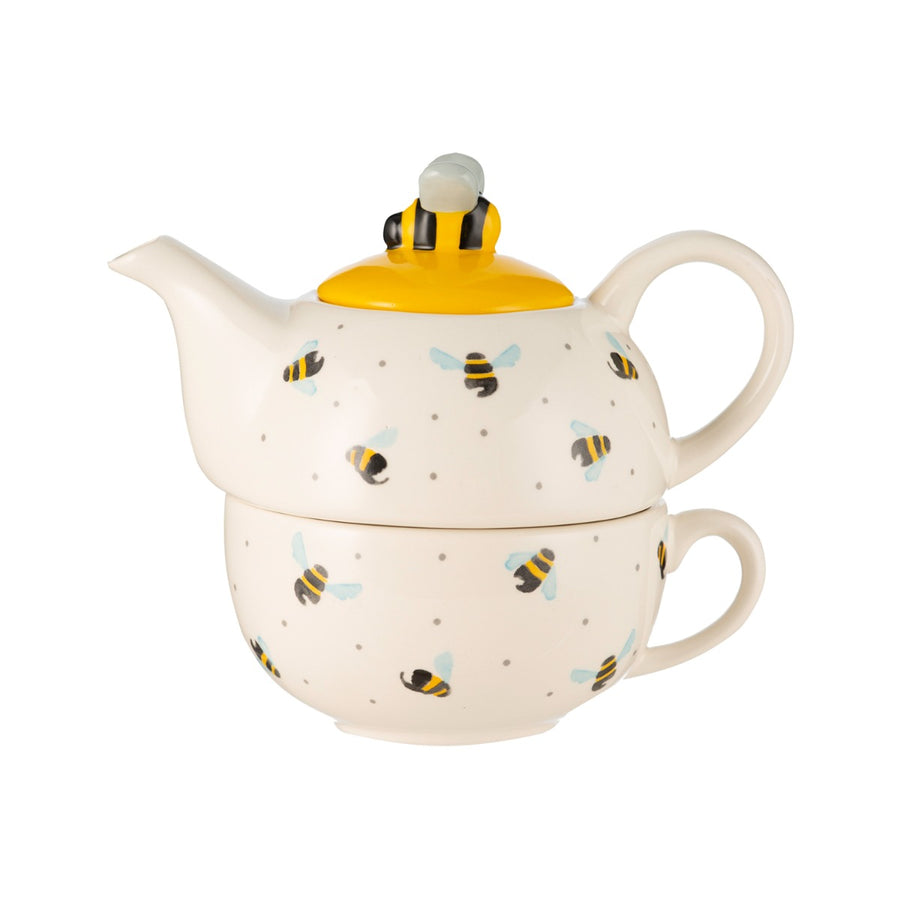 Stackable teapot and cup for a single cup of tea
