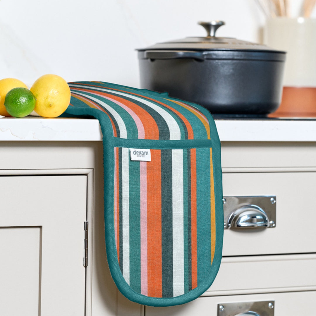 Dexam Stripe Recycled Cotton Double Oven Glove - Teal