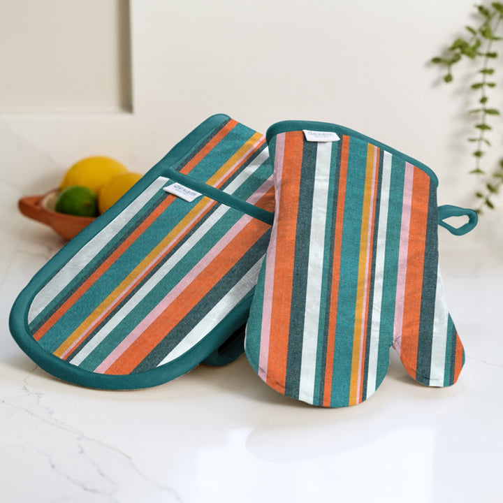 Dexam Stripe Recycled Cotton Double Oven Glove - Teal
