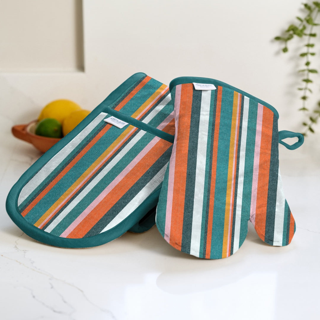 Dexam Stripe Recycled Cotton Oven Gauntlet - Teal