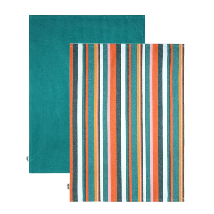 Dexam Stripe Recycled Cotton Tea Towels Set - Teal