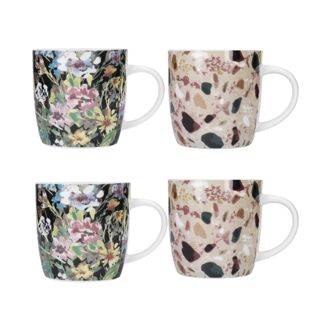 floral inspired terrazzo porcelain mugs set