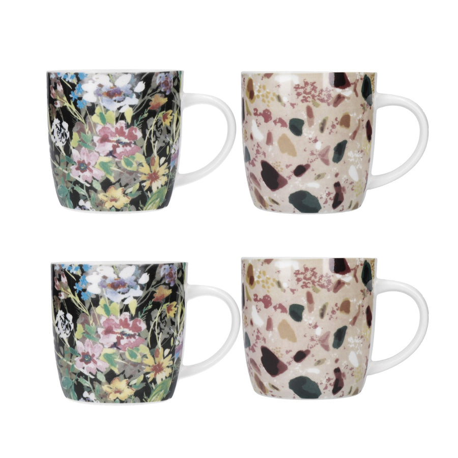 floral inspired terrazzo porcelain mugs set